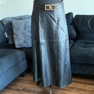 Zara Black Leather Maxi Skirt with Gold Accent